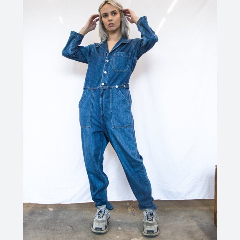 Trave Giselle Denim Jumpsuit Utility Boiler Suit Coverall Navy Size S